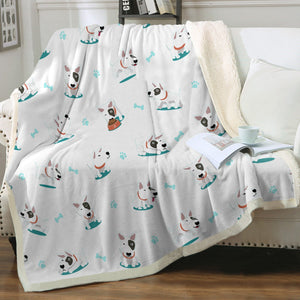 Playful Bull Terrier Love Soft Warm Fleece Blankets - 4 Colors-Blanket-Blankets, Bull Terrier, Home Decor-Ivory-Small-2