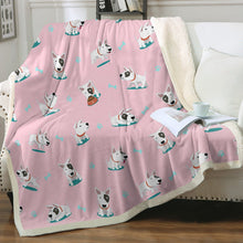 Load image into Gallery viewer, Playful Bull Terrier Love Soft Warm Fleece Blankets - 4 Colors-Blanket-Blankets, Bull Terrier, Home Decor-Soft Pink-Small-3