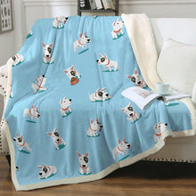 Load image into Gallery viewer, Playful Bull Terrier Love Soft Warm Fleece Blankets - 4 Colors-Blanket-Blankets, Bull Terrier, Home Decor-Sky Blue-Small-4