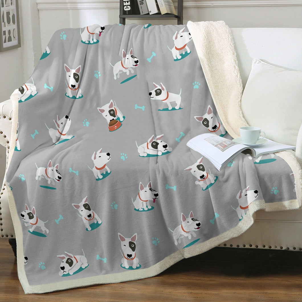 Playful Bull Terrier Love Soft Warm Fleece Blankets - 4 Colors-Blanket-Blankets, Bull Terrier, Home Decor-Warm Gray-Small-1