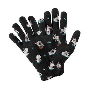 Playful Bull Terrier Love Touch Screen Gloves Black 360x