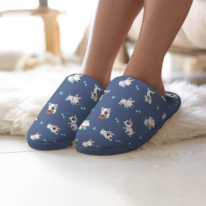 Playful Bull Terrier Love Women's Cotton Mop Slippers-Accessories, Bull Terrier, Dog Mom Gifts, Slippers-10