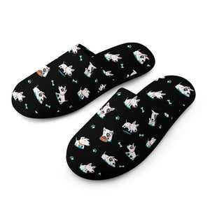 Playful Bull Terrier Love Women's Cotton Mop Slippers-Accessories, Bull Terrier, Dog Mom Gifts, Slippers-11