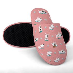 Playful Bull Terrier Love Women's Cotton Mop Slippers-Accessories, Bull Terrier, Dog Mom Gifts, Slippers-12