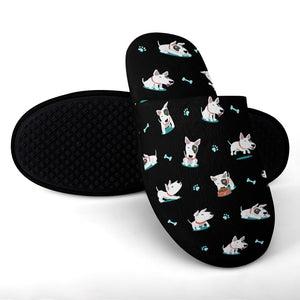 Playful Bull Terrier Love Women's Cotton Mop Slippers-Accessories, Bull Terrier, Dog Mom Gifts, Slippers-13