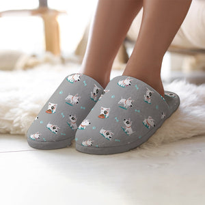 Playful Bull Terrier Love Women's Cotton Mop Slippers-Accessories, Bull Terrier, Dog Mom Gifts, Slippers-15