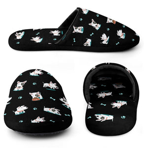 Playful Bull Terrier Love Women's Cotton Mop Slippers-Accessories, Bull Terrier, Dog Mom Gifts, Slippers-16