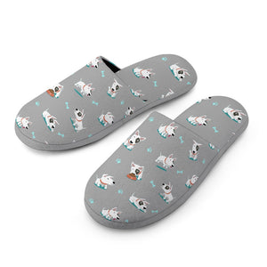 Playful Bull Terrier Love Women's Cotton Mop Slippers-Accessories, Bull Terrier, Dog Mom Gifts, Slippers-17