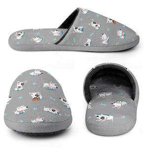 Playful Bull Terrier Love Women's Cotton Mop Slippers-Accessories, Bull Terrier, Dog Mom Gifts, Slippers-18