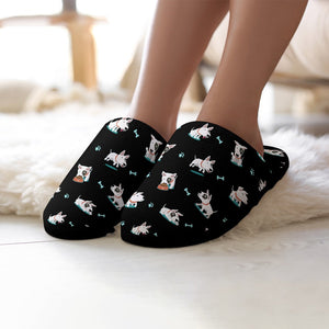 Playful Bull Terrier Love Women's Cotton Mop Slippers-Accessories, Bull Terrier, Dog Mom Gifts, Slippers-19
