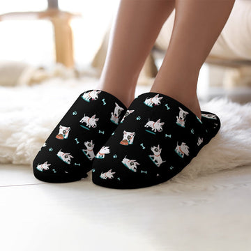 Playful Bull Terrier Love Womens Cotton Mop Slippers 19 360x