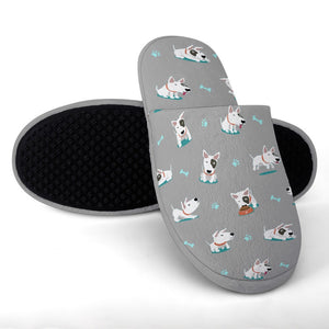 Playful Bull Terrier Love Women's Cotton Mop Slippers-Accessories, Bull Terrier, Dog Mom Gifts, Slippers-20