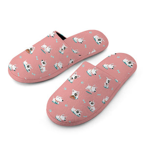 Playful Bull Terrier Love Women's Cotton Mop Slippers-Accessories, Bull Terrier, Dog Mom Gifts, Slippers-6