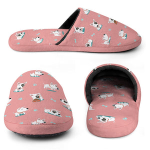 Playful Bull Terrier Love Women's Cotton Mop Slippers-Accessories, Bull Terrier, Dog Mom Gifts, Slippers-7