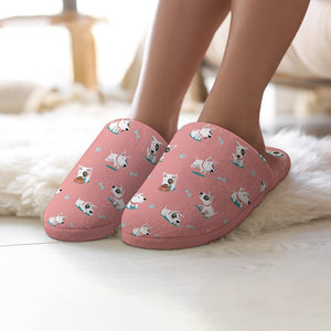 Playful Bull Terrier Love Women's Cotton Mop Slippers-Accessories, Bull Terrier, Dog Mom Gifts, Slippers-8