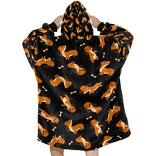 Load image into Gallery viewer, Playful Chocolate and Tan Dachshunds Blanket Hoodie-Blanket-Apparel, Blanket Hoodie, Blankets, Dachshund, Dog Mom Gifts-12