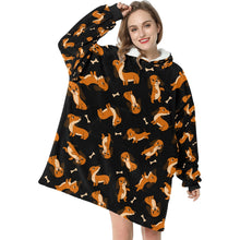 Load image into Gallery viewer, Playful Chocolate and Tan Dachshunds Blanket Hoodie-Blanket-Apparel, Blanket Hoodie, Blankets, Dachshund, Dog Mom Gifts-9