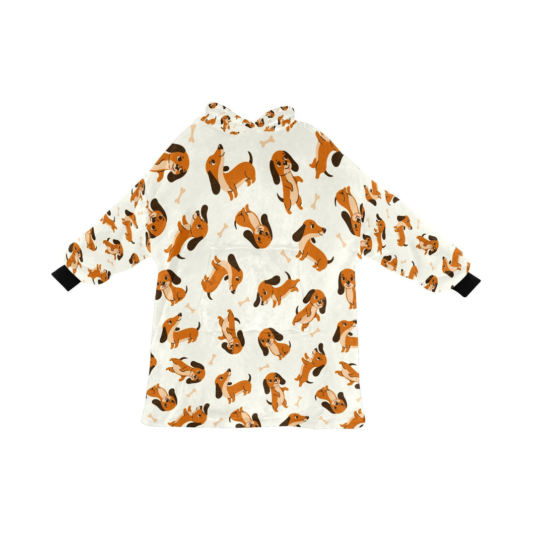 Playful Chocolate and Tan Dachshunds Blanket Hoodie-Blanket-Apparel, Blanket Hoodie, Blankets, Dachshund, Dog Mom Gifts-Ivory White-ONE SIZE-13