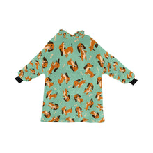 Load image into Gallery viewer, Playful Chocolate and Tan Dachshunds Blanket Hoodie-Blanket-Apparel, Blanket Hoodie, Blankets, Dachshund, Dog Mom Gifts-Mint Green-ONE SIZE-28