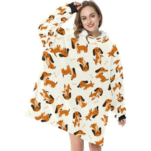 Load image into Gallery viewer, Playful Chocolate and Tan Dachshunds Blanket Hoodie-Blanket-Apparel, Blanket Hoodie, Blankets, Dachshund, Dog Mom Gifts-1