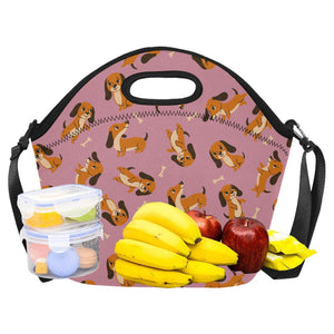 Playful Chocolate and Tan Dachshunds Neoprene Lunch Bag-21