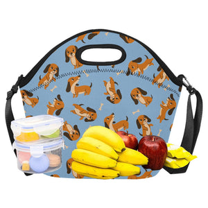 Playful Chocolate and Tan Dachshunds Neoprene Lunch Bag-18
