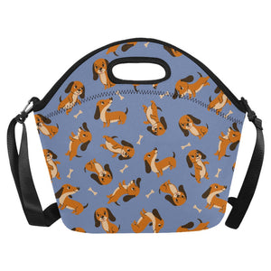 Playful Chocolate and Tan Dachshunds Neoprene Lunch Bag-Slate Blue-ONESIZE-7