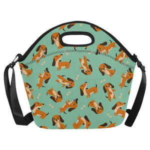 Playful Chocolate and Tan Dachshunds Neoprene Lunch Bag-Mint Green-ONESIZE-2