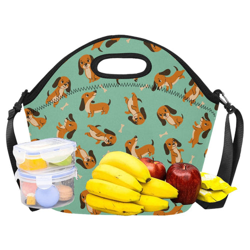 Playful Chocolate and Tan Dachshunds Neoprene Lunch Bag-1