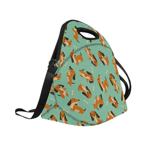Playful Chocolate and Tan Dachshunds Neoprene Lunch Bag-11