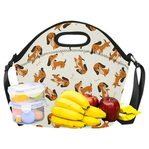 Playful Chocolate and Tan Dachshunds Neoprene Lunch Bag-15