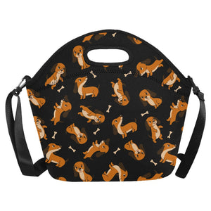 Playful Chocolate and Tan Dachshunds Neoprene Lunch Bag-Midnight Black-ONESIZE-10