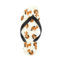 Load image into Gallery viewer, Playful Chocolate and Tan Dachshunds Unisex Slippers-Footwear-Accessories, Dachshund, Dog Mom Gifts, Slippers-Ivory White-S-12