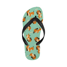 Load image into Gallery viewer, Playful Chocolate and Tan Dachshunds Unisex Slippers-Footwear-Accessories, Dachshund, Dog Mom Gifts, Slippers-Mint Green-S-22