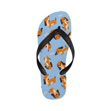 Load image into Gallery viewer, Playful Chocolate and Tan Dachshunds Unisex Slippers-Footwear-Accessories, Dachshund, Dog Mom Gifts, Slippers-Sky Blue-S-18