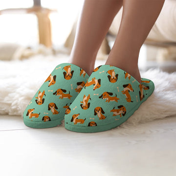 Playful Chocolate And Tan Dachshunds Womens Cotton Mop Slippers 27 360x