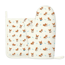 Load image into Gallery viewer, Playful Corgi Adventures &amp; Treats Oven Mitts and Pot Holder Set-Kitchen Decor-Accessories,Corgi,Dog Mom Gifts-7