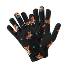 Load image into Gallery viewer, Playful Corgi Adventures &amp; Treats Touch Screen Gloves-Accessories-Accessories, Dog Dad Gifts, Dog Mom Gifts, Gloves-Black-1