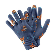 Load image into Gallery viewer, Playful Corgi Adventures &amp; Treats Touch Screen Gloves-Accessories-Accessories, Dog Dad Gifts, Dog Mom Gifts, Gloves-Navy-3