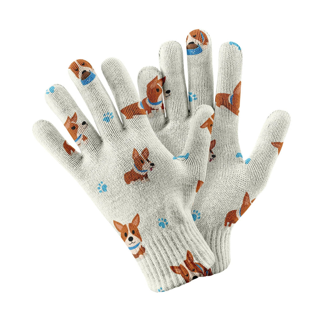 Playful Corgi Adventures & Treats Touch Screen Gloves-Accessories-Accessories, Dog Dad Gifts, Dog Mom Gifts, Gloves-White-5