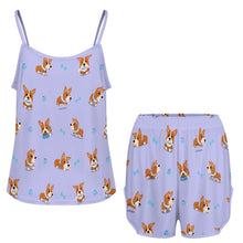 Load image into Gallery viewer, Playful Corgi Adventures &amp; Treats Women's Cami and Shorts Pajama Set-18