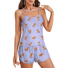 Load image into Gallery viewer, Playful Corgi Adventures &amp; Treats Women's Cami and Shorts Pajama Set-21