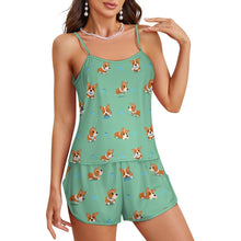 Load image into Gallery viewer, Playful Corgi Adventures &amp; Treats Women's Cami and Shorts Pajama Set-24
