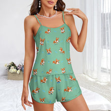 Load image into Gallery viewer, Playful Corgi Adventures &amp; Treats Women's Cami and Shorts Pajama Set-3