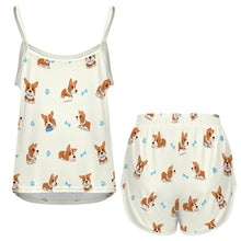 Load image into Gallery viewer, Playful Corgi Adventures &amp; Treats Women's Cami and Shorts Pajama Set-7