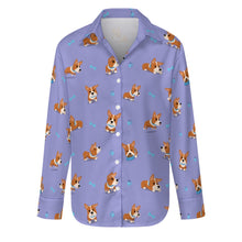 Load image into Gallery viewer, Playful Corgi Adventures &amp; Treats Women's Shirt-S-CornflowerBlue_1-9