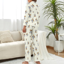 Load image into Gallery viewer, Playful Corgi Antics Pajamas Set for Women-S-Ivory-1