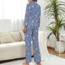 Load image into Gallery viewer, Playful Corgi Antics Pajamas Set for Women-S-CornflowerBlue-16