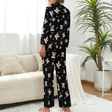 Load image into Gallery viewer, Playful Corgi Antics Pajamas Set for Women-S-Black-36