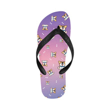 Load image into Gallery viewer, Playful Corgi Antics Unisex Slippers - 7 Gradients-Footwear-Accessories,Corgi,Dog Dad Gifts,Dog Mom Gifts,Slippers-Dreamy Dusk-S-16